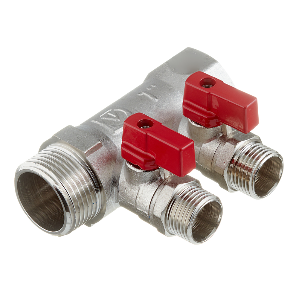 original-10871.jpg Коллектор Valtec 1 ВР(г) х 2 выхода 1/2 НР(ш) х 1 НР(ш) с шаровыми кранами (VTc.580.N.0602) — изображение 1
