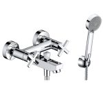 Смеситель для ванны WasserKraft Weser хром двухвентильный с коротким изливом с лейкой (7801)