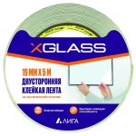 Лента клейкая X-Glass двусторонняя на вспененной основе белая 19 мм 5 м