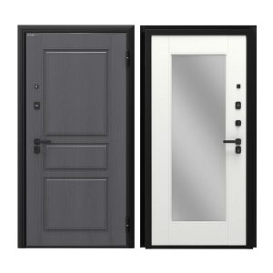 Дверь входная DoorHan Премиум Квадро правая вуддуб графит - малибу белый с зеркалом 880х2050 мм