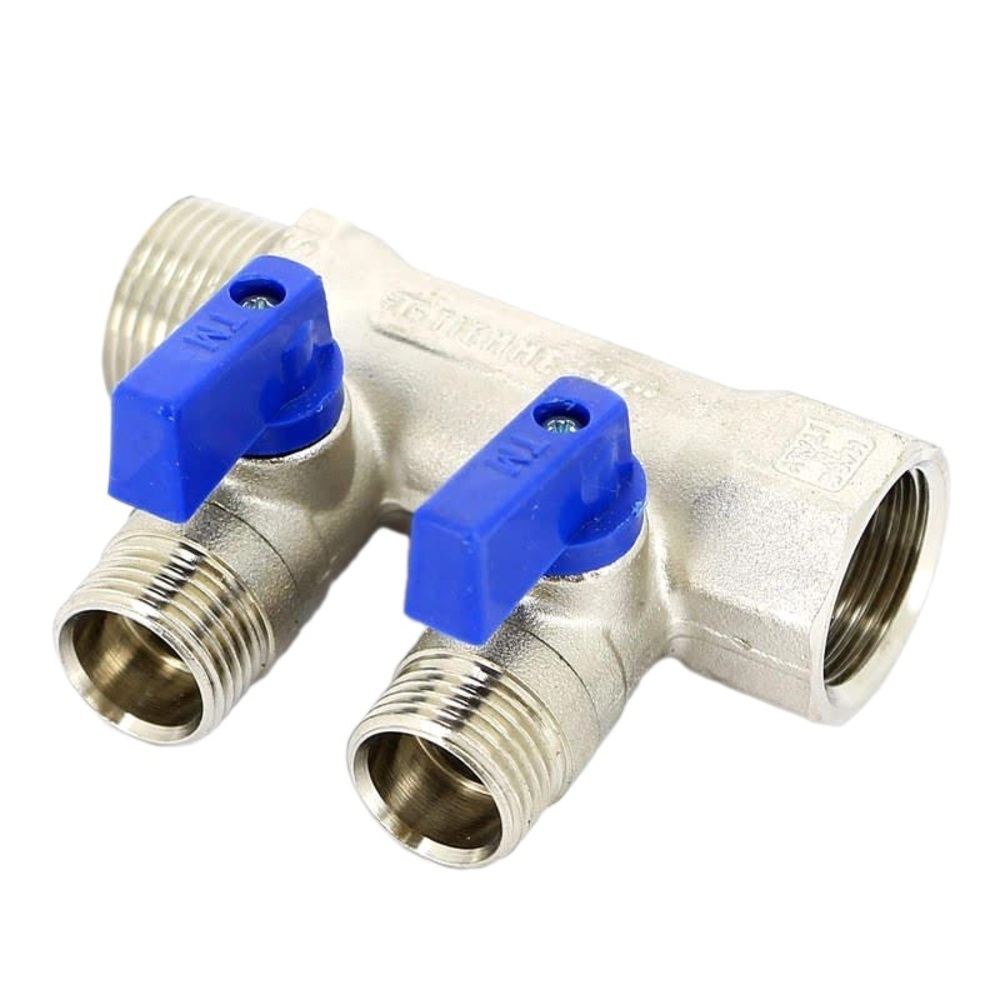 original-1133.jpg Коллектор Tiemme 3/4 ВР(г) х 2 выхода 1/2 НР(ш) ЕК х 3/4 НР(ш) с шаровыми кранами (1820004) — изображение 1