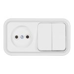 Блок выключатель и розетка Svet двухклавишный накладной белый (EV0362-5240)