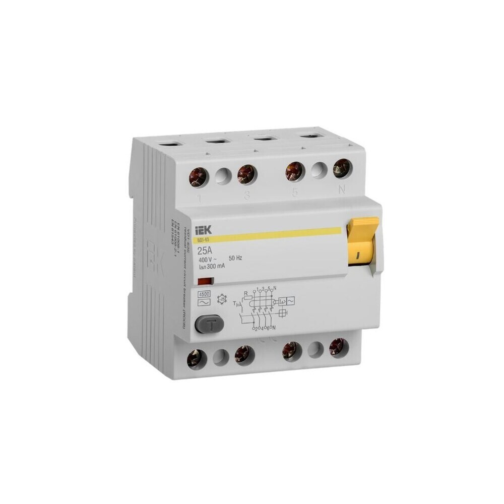 original-12499.jpg УЗО IEK ВД1-63 25А 3P+N тип AC 300 мА 4,5 кА (MDV10-4-025-300) — изображение 1