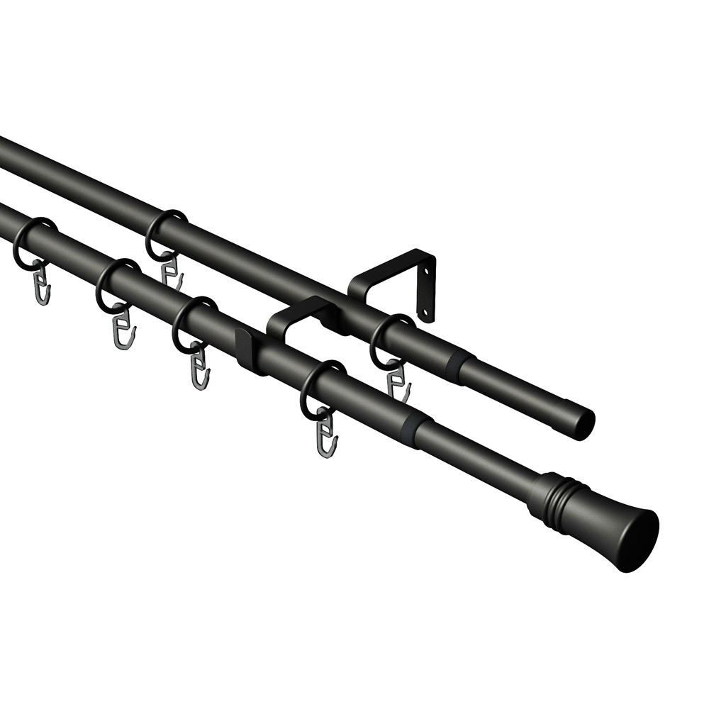 original-12603.jpg Карниз настенный металлический двухрядный раздвижной 160-300 см d16/19 мм черный (151.211) — изображение 1