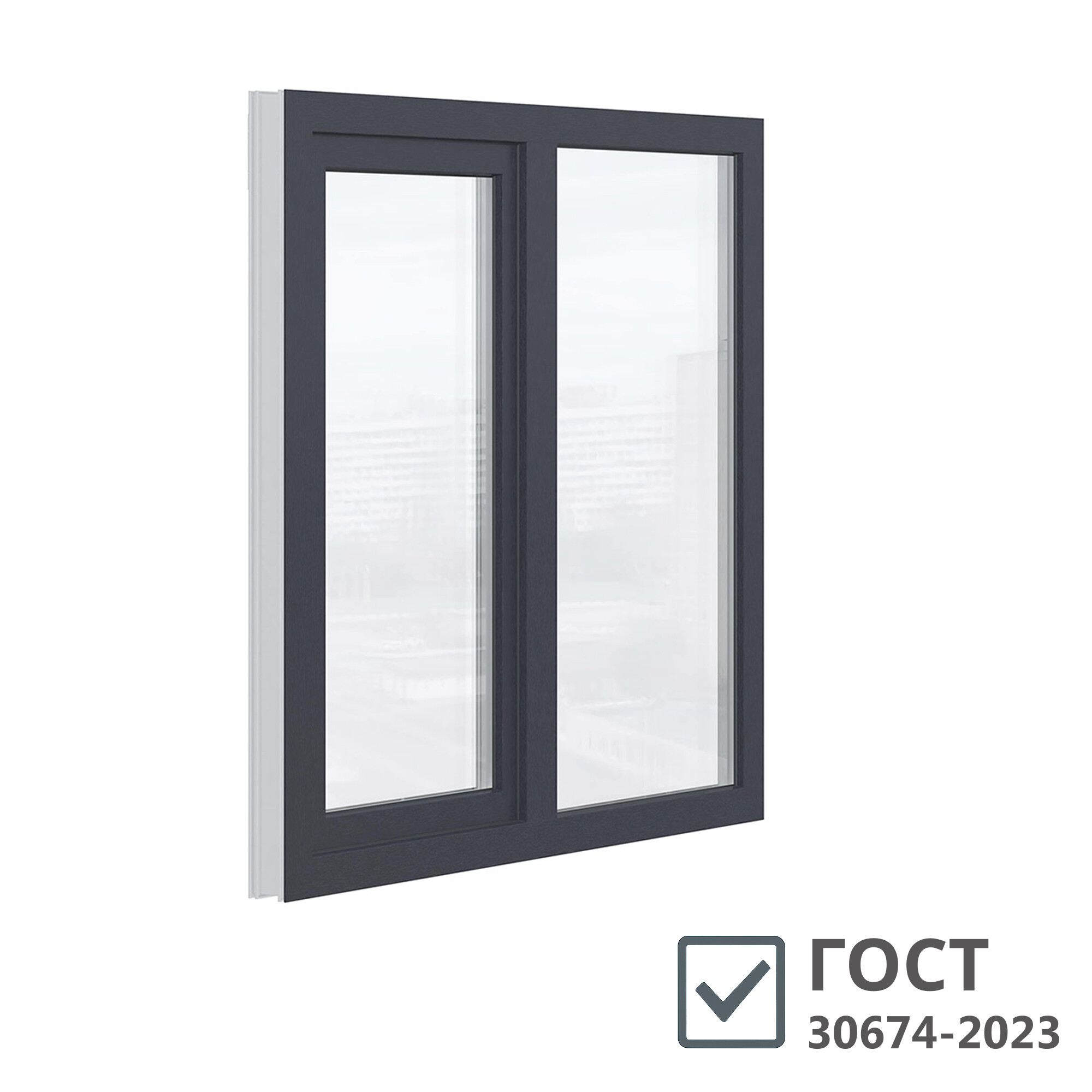 original-12622.jpg Пластиковое окно VEKA WHS Halo 60 1160х1200 мм 2 створки левая глухая правая поворотно-откидная двухкамерное серое — изображение 1