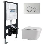 Комплект инсталляции Abber с унитазом Rechteck с кнопкой хром и сиденьем микролифт (AC1201-AC0105-AC0121)