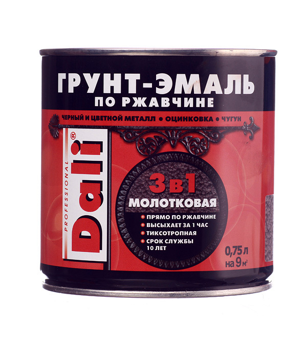 original-17126.jpg Грунт-эмаль по ржавчине 3в1 Dali серая молотковая глянцевая 0,75 л — изображение 1