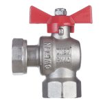 Кран шаровой латунный Valtec Base 3/4 ВР(г) х 3/4 ВР(г) бабочка с накидной гайкой угловой (VT.266.N.0505)