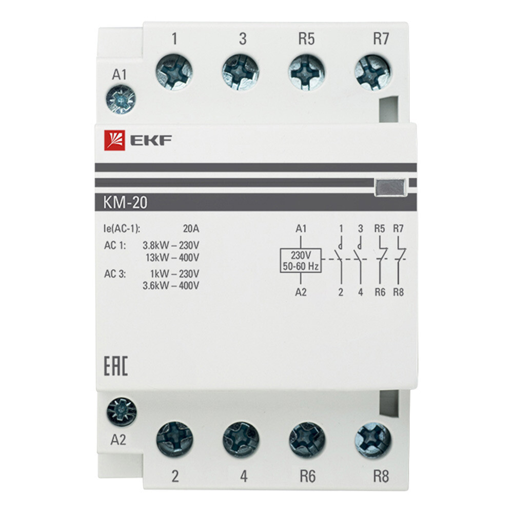 original-18181.jpg Контактор модульный EKF PROxima КМ (km-3-20-22) 230 В 20 А тип AC 2НО+2НЗ — изображение 1