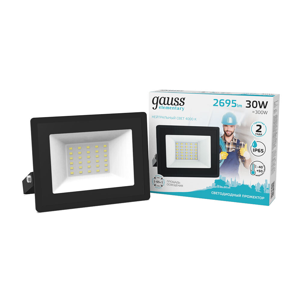 original-18830.jpg Прожектор cветодиодный Gauss Elementary G2 4000K 30 Вт IP65 черный — изображение 1