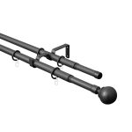 Карниз настенный металлический двухрядный раздвижной 160-300 см d16/19 мм черный (151.209)