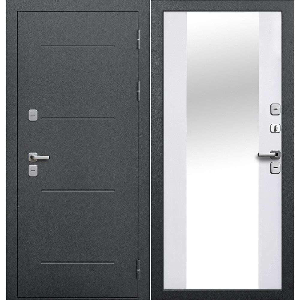original-20038.jpg Дверь входная с терморазрывом Ferroni Isoterma правая антик серебро - эмалит белый с зеркалом 860х2050 мм — изображение 1
