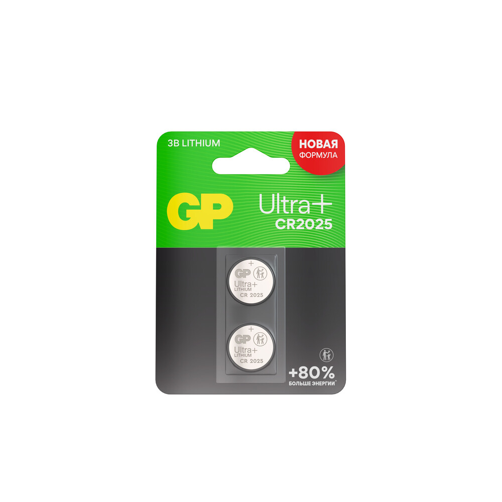 original-21627.jpg Батарейка GP Batteries Ultra+ Литий таблетка CR2025 3 В (2 шт.) (GP CR2025UP-2CCRSBC2) — изображение 1