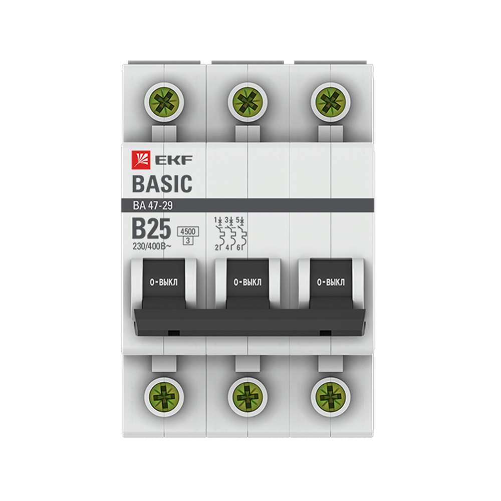 original-2301.jpg Автоматический выключатель модульный EKF Basic ВА 47-29 3P 25А тип B 4,5 кА 400 В (mcb4729-3-25-B) — изображение 1