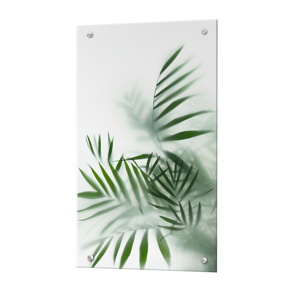 original-23022.jpg Панель стеновая закаленное стекло для кухни 500х900х4 мм листья за стеклом — изображение 1