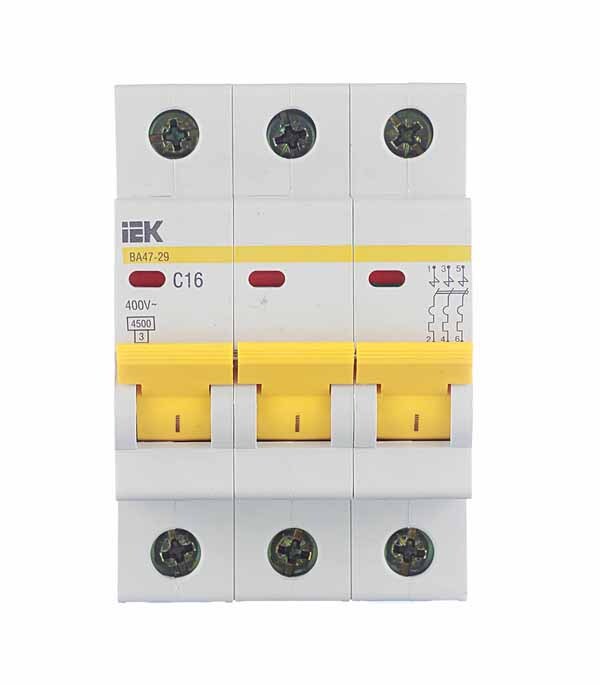 original-24537.jpg Автоматический выключатель модульный IEK Karat ВА 47-29 3P 16А тип C 4,5 кА 400 В (MVA20-3-016-C) — изображение 1