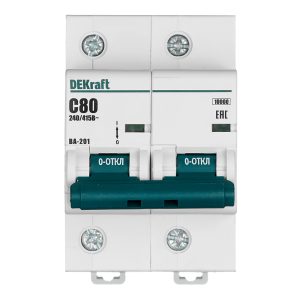 Автоматический выключатель модульный Dekraft ВА-201 2P 80А тип C 10 кА 220 В (13005DEK)