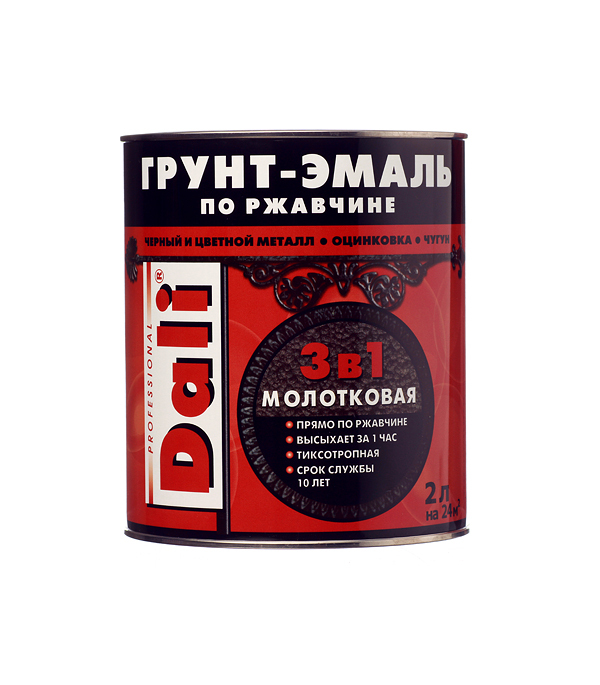 original-25742.jpg Грунт-эмаль по ржавчине 3в1 Dali коричневая молотковая глянцевая 2 л — изображение 1