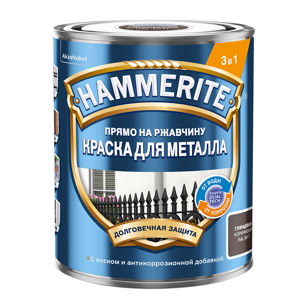 original-25887.jpg Грунт-эмаль по ржавчине 3в1 Hammerite коричневый RAL 8017 гладкая глянцевая 0,75 л — изображение 1