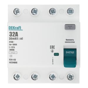 УЗО Dekraft УЗО-03 32А 3P+N тип AC 30 мА 6 кА компактное (14234DEK)