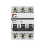Автоматический выключатель модульный EKF Basic ВА 47-29 3P 10А тип C 4,5 кА 400 В (mcb4729-3-10C)