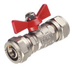 Кран шаровой латунный Valtec 16 обж(ц) х 16 обж(ц) для металлопластиковых труб бабочка прямой (VT.343.N.1616)