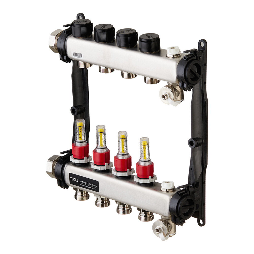 original-3209.jpg Коллектор для теплого пола Tece 1 ВР(г) х 4 выхода 3/4 НР(ш) ЕК х 1 ВР(г) с расходомерами (77310004) — изображение 1
