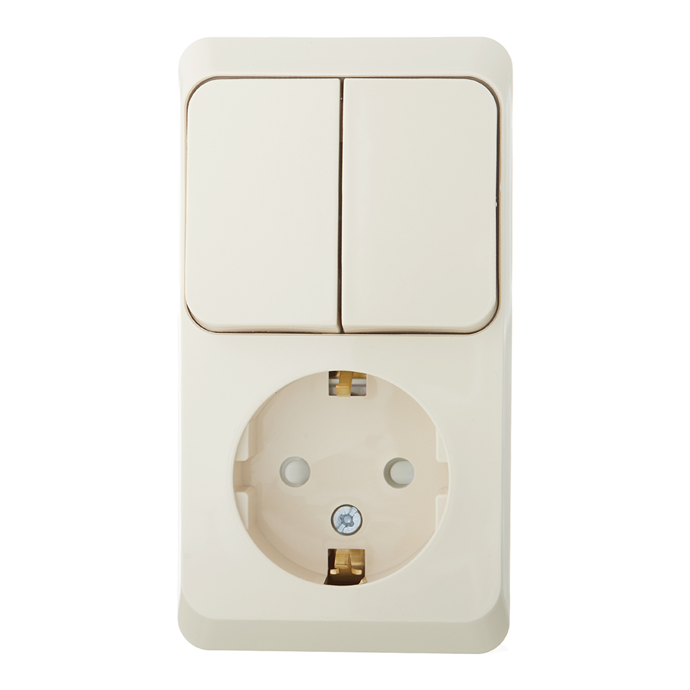 original-33287.jpg Блок выключатель и розетка Systeme Electric Этюд двухклавишный накладной кремовый (BPA16-202K) — изображение 1