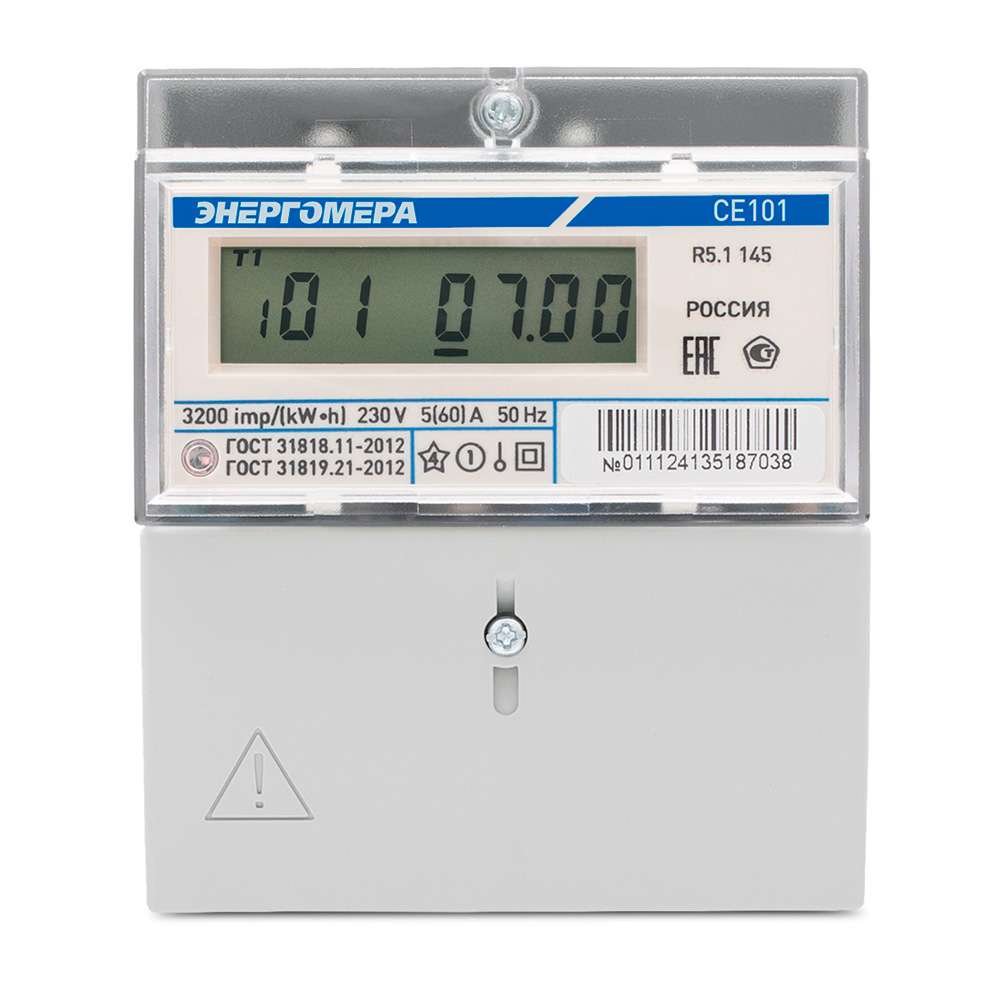 original-33496.jpg Счетчик электроэнергии Энергомера CE101 R5.1 145 однофазный однотарифный электронный 5(60) А на DIN-рейку/монтажную плату — изображение 1