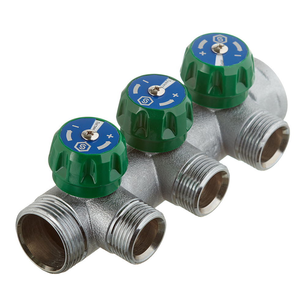 original-34213.jpg Коллектор Stout 1 ВР(г) х 3 выхода 3/4(ЕК) х 1 НР(ш) регулирующий (SMB-6850-013403) — изображение 1