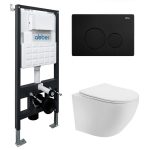 Комплект инсталляции Abber с унитазом Bequem с кнопкой черной и сиденьем микролифт (AC1100T-AC0105-AC0121MB)