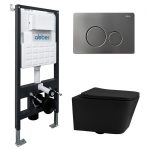 Комплект инсталляции Abber с унитазом Rechteck с кнопкой никель и сиденьем микролифт (AC1201MB-AC0105-AC0121NG)