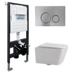 Комплект инсталляции Abber с унитазом Rechteck с кнопкой хром и сиденьем микролифт (AC1201-AC0105-AC0121MCH)