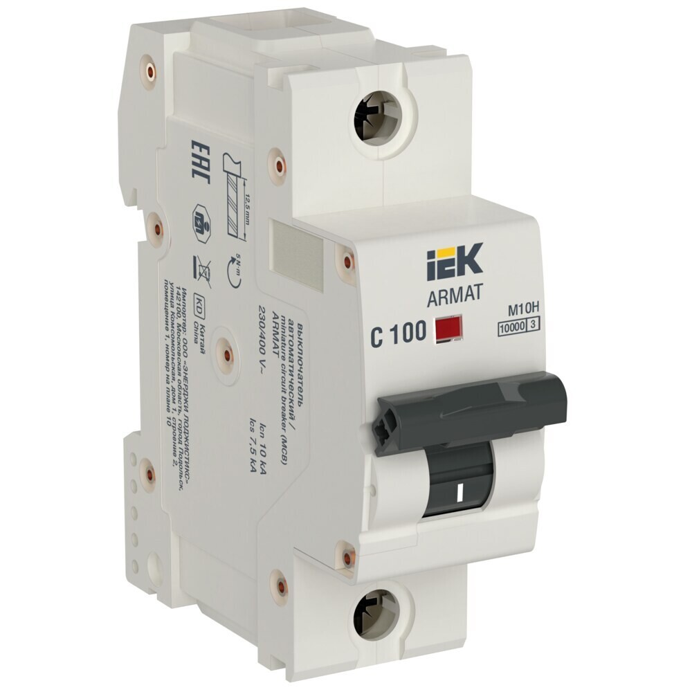 original-4103.jpg Автоматический выключатель модульный IEK Armat M10N 1P 100А тип C 10 кА 230/400 В (AR-M10H-1-C100) — изображение 1