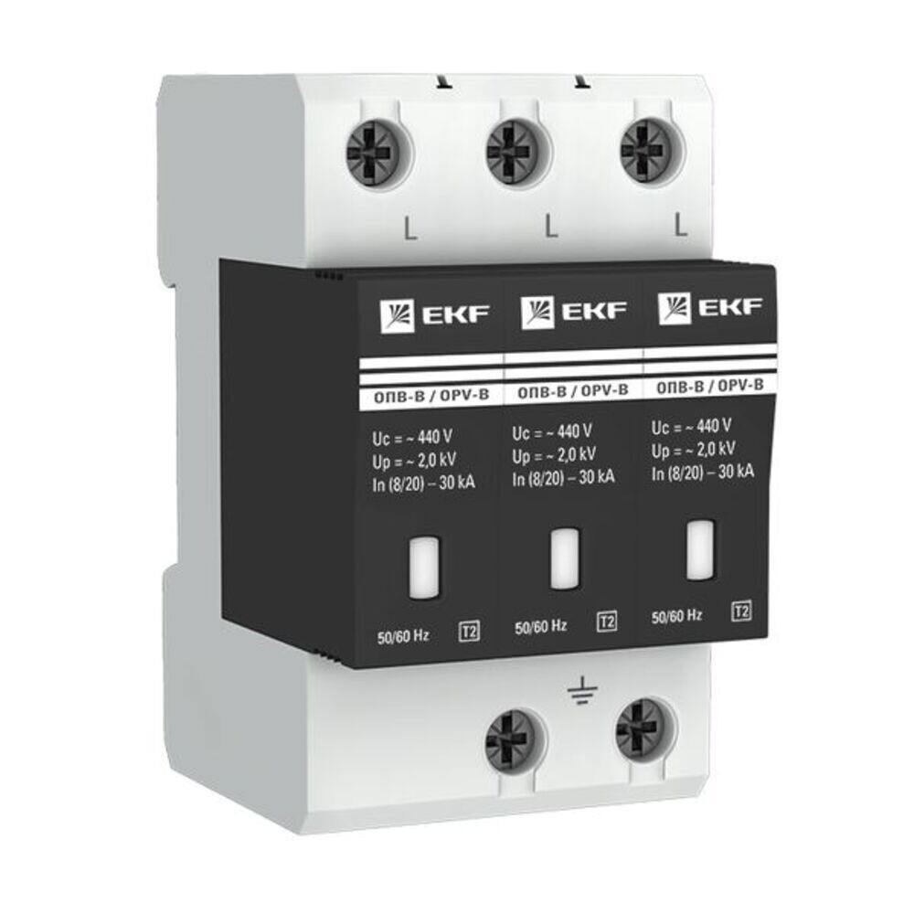 original-4919.jpg Ограничитель напряжения модульный EKF PROxima (opv-b3) 400 В 30 А тип AC 3P — изображение 1