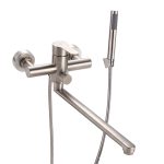 Смеситель для ванны РМС SUS124 сталь однорычажный с длинным изливом с лейкой (SUS124-006EP)