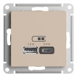 Розетка USB Systeme Electric AtlasDesign встраиваемая песочная USB-A/ Type-C (ATN001239)