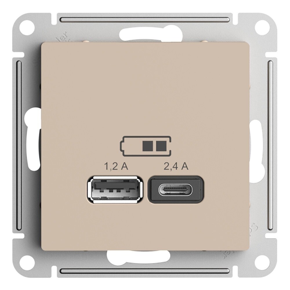 original-9185.jpg Розетка USB Systeme Electric AtlasDesign встраиваемая песочная USB-A/ Type-C (ATN001239) — изображение 1