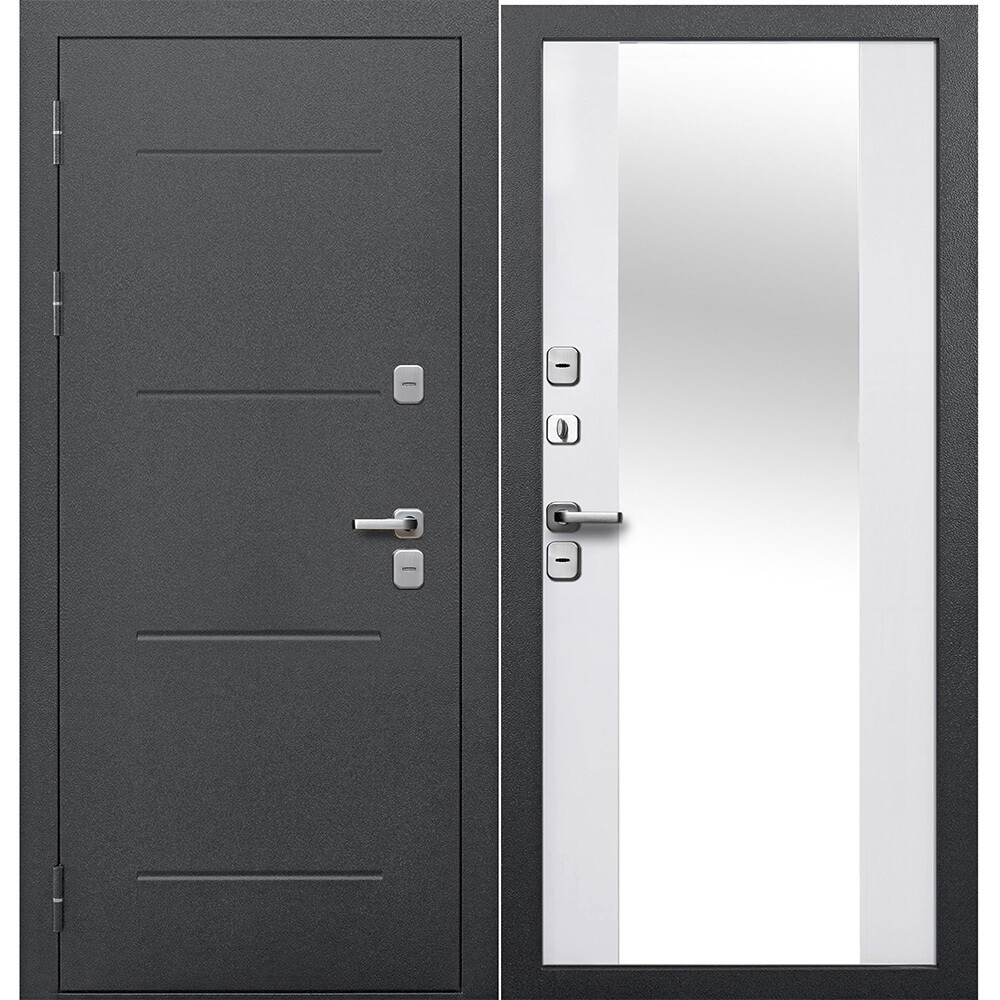 original-9719.jpg Дверь входная с терморазрывом Ferroni Isoterma левая антик серебро - эмалит белый с зеркалом 860х2050 мм — изображение 1